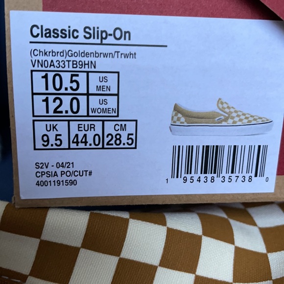 Vans Classic Slip-On Checkerboard Golden Brown/True White MENS - Picture 16 of 16